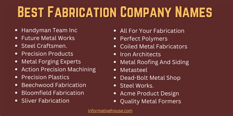 metal fabrication company name ideas|custom made metal fabrication names.